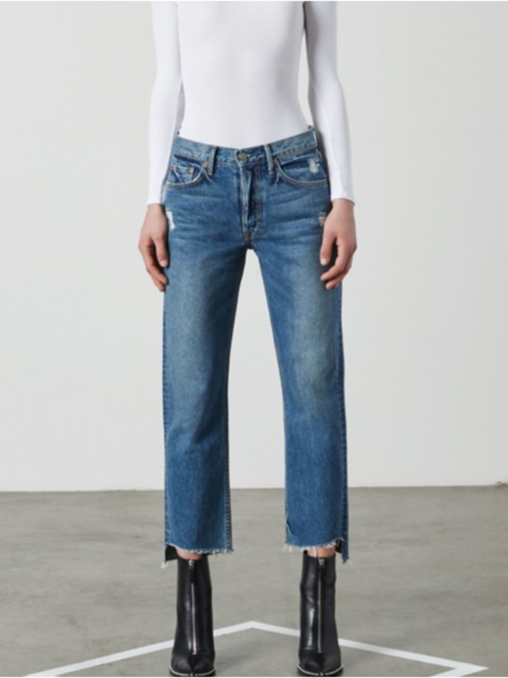 GRLFRND Helena high rise straight leg cropped jeans 24 close to you distressed